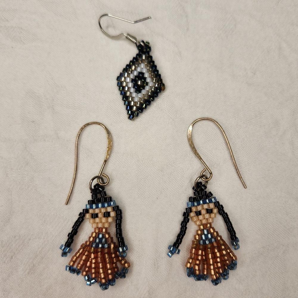 70s Hand Beaded Native Girl Earrings